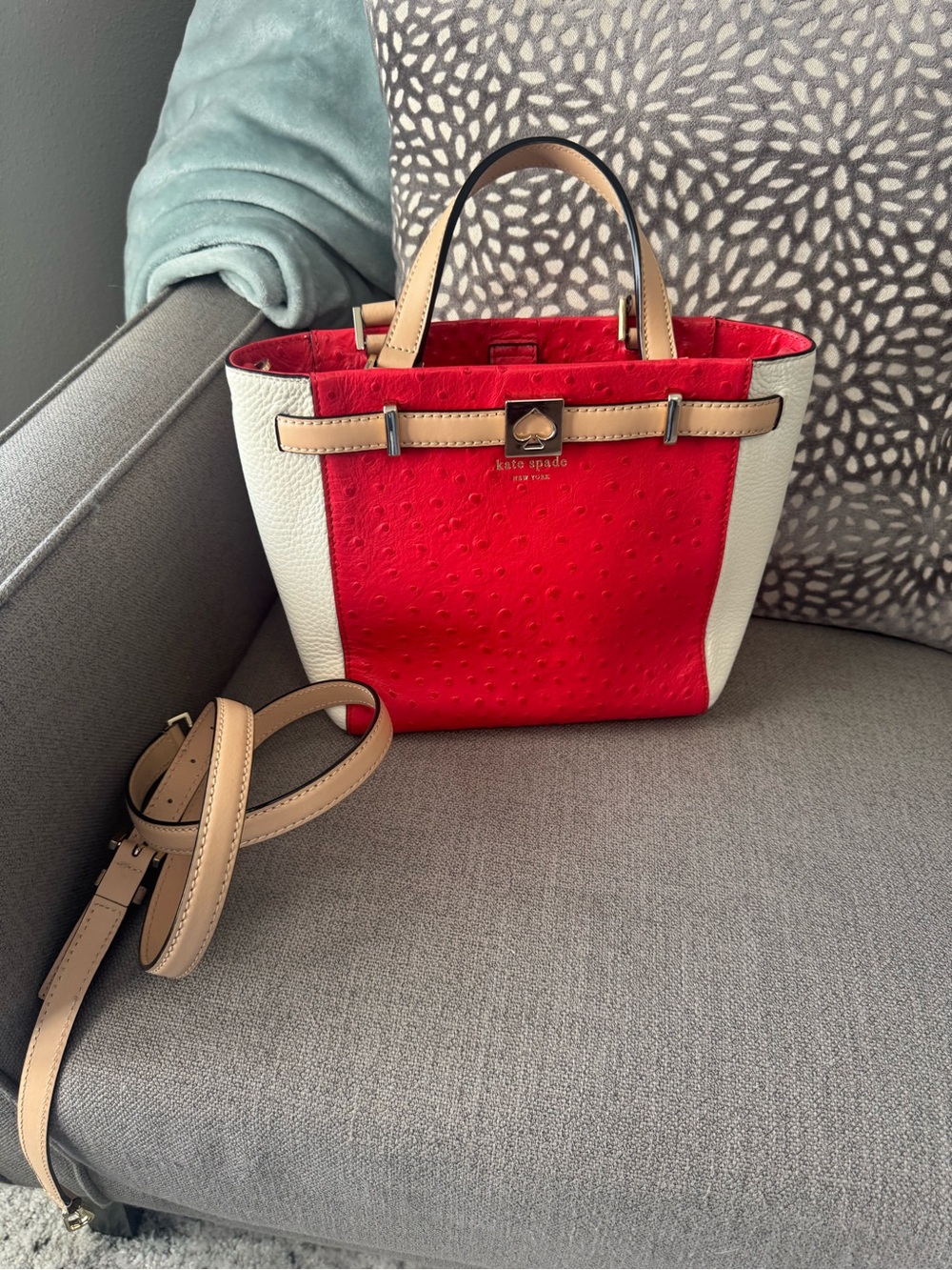 Kate Spade Red & Cream Satchel with Shoulder Strap